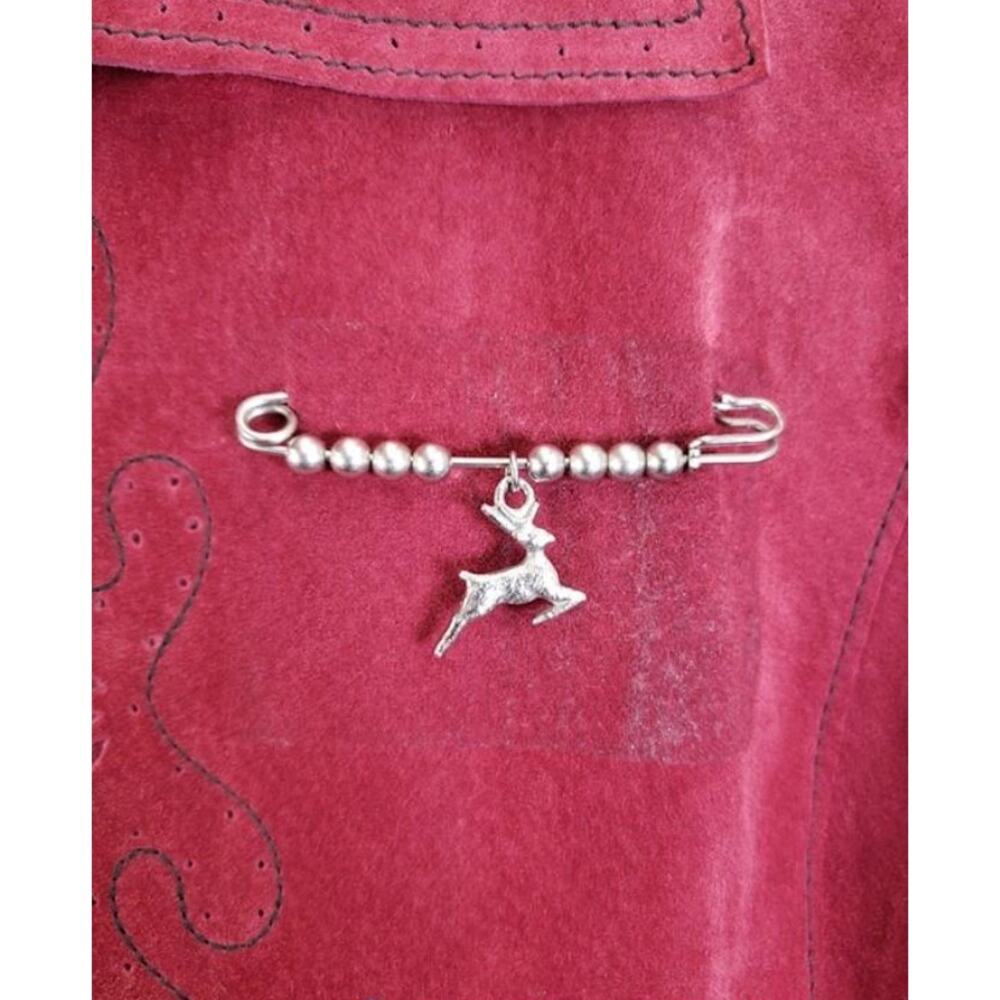 Vintage Coldwater Creek Red Suede Leather Western Vest with Deer Charm Pin - Picture 3 of 4